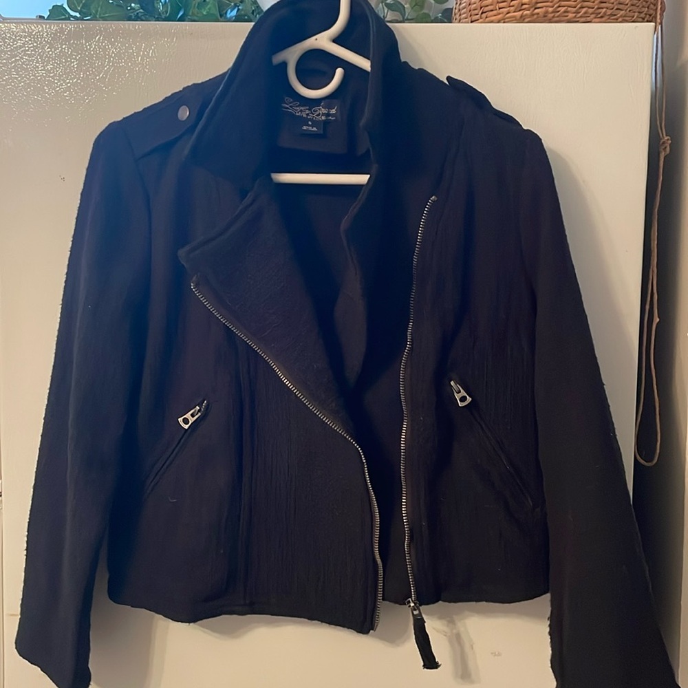 Lucky Brand‎ Black Full Zip Knit Moto Jacket Womens Size Small